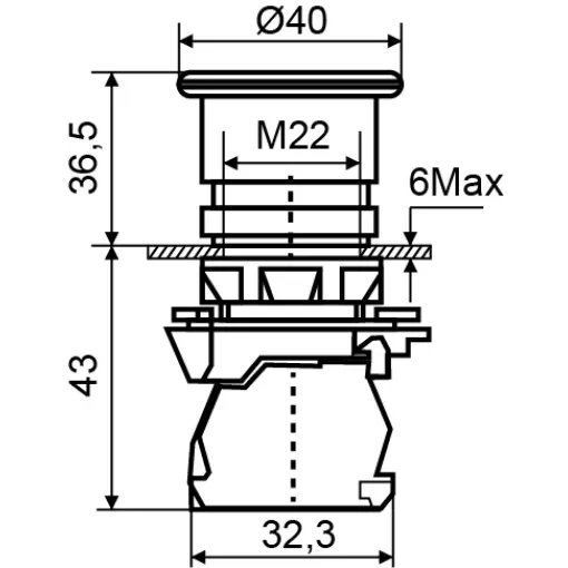 TB5-AC42 Кнопка грибок (d 40 мм) Стоп червона