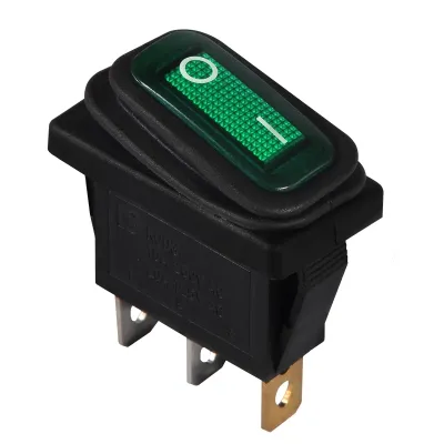 KCD3-101NW GR/B 220V Перемикач 1 клав. вологозах. зелений з підсвічуванням АСКО A0140040035