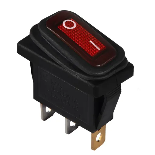 KCD3-101NW R/B 220V Переключатель 1 кл. Вологозах красный с подсветкой