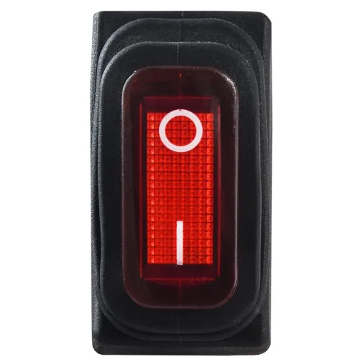 KCD3-101NW R/B 220V Переключатель 1 кл. Вологозах красный с подсветкой