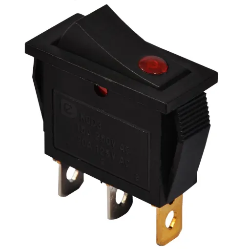 KCD3-101EN R/B 220V Переключатель 1 кл. Красный с подсветкой (точечным)