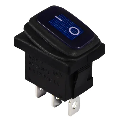 KCD1-2-101NW BL/B 220V Переключатель 1 кл. Вологозах. Синий с подсветкой
