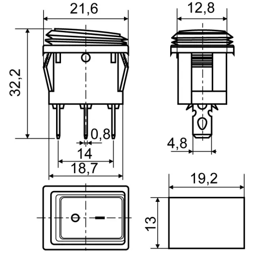 KCD1-2-101NW BL/B 220V Переключатель 1 кл. Вологозах. Синий с подсветкой