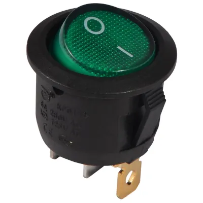 KCD1-5-101N GR/B 220V Переключатель 1 кл. Круглый зеленый с подсветкой ACKO A0140040072