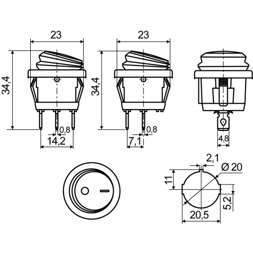 KCD1-5-101NW GR/B 220V Перемикач 1 клав.круглий вологозах. зелений з підсвічуванням