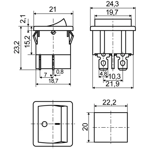 KCD1-6-201N GR/B 220V Переключатель 1 кл. Зеленый с подсветкой