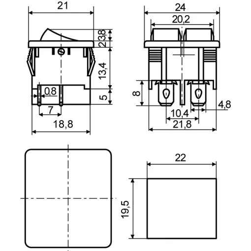 KCD1-6-2101N R/B 220V Переключатель 2 кл. Красный с подсветкой