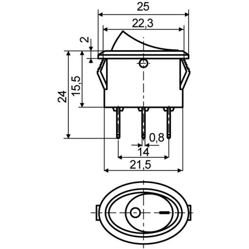 KCD1-9-101N C3-GR/B 220V Перемикач 1 клав. овал. зелений з підсвічуванням