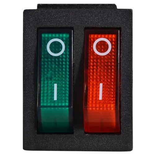KCD2-2101N GR+R/B 220V Перемикач 2 клав. зелений+червоний з підсвічуванням
