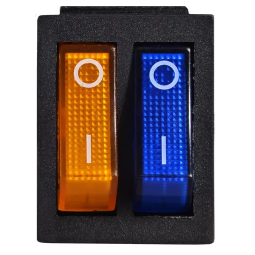 KCD2-2101N BL+YL/B 220V Перемикач 2 клав. жовтий+синій з підсвічуванням