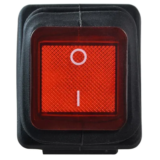 KCD2-201NW R/B 220V Переключатель 1 кл. Вологозах. Красный с подсветкой