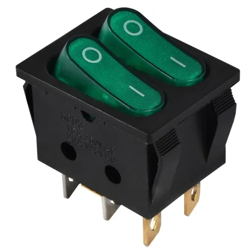 KCD2-5-2101N GR/B 220V Переключатель 2 кл. Зеленый с подсветкой