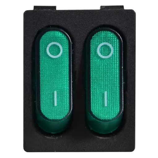KCD2-5-2101N GR/B 220V Переключатель 2 кл. Зеленый с подсветкой