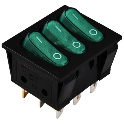 KCD2-3101N GR/B 220V Переключатель 3 кл. Зеленый с подсветкой