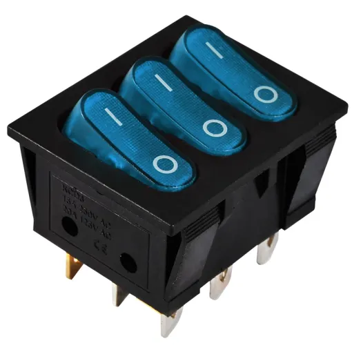 KCD2-3101N C3-BL/B 220V Переключатель 3 кл. Синий с подсветкой