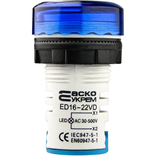 Круглый цифровой измеритель напряжения ED16-22VD 30-500В АС (синий)