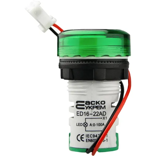 Круглый цифровой измеритель тока ED16-22AD 0-100A (зеленый)