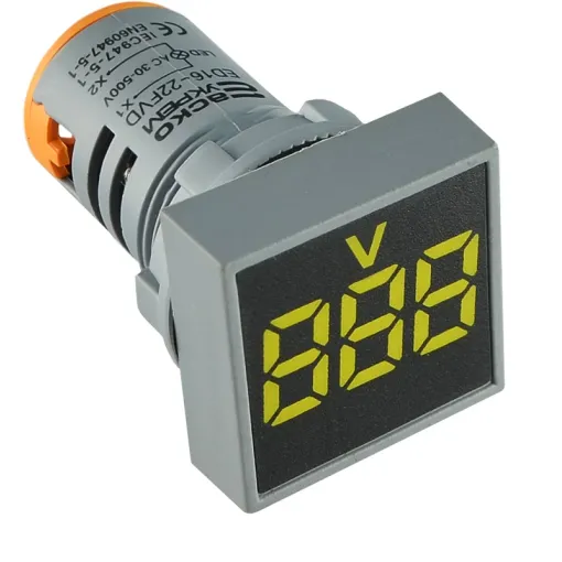 Квадратный цифровой измеритель напряжения ED16-22FVD 30-500В АС (желтый)