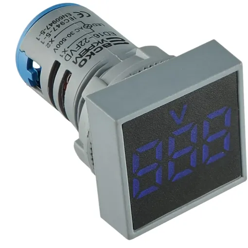 Квадратный цифровой измеритель напряжения ED16-22FVD 30-500В АС (синий) Квадратный цифровой измеритель напряжения ED16-22FVD 30-500В АС (синий)