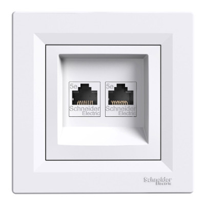 Розетка комп`ютерна RJ45 UTP КАТ. 5Е подвійна біла ASFORA EPH4400121