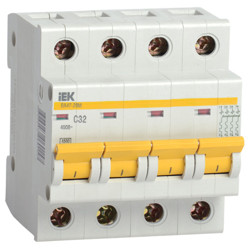 Автоматический выключатель IEK ВА47-29М 4P 1A 4,5кА хар-ка. D