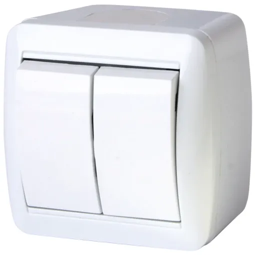 Вимикач двохклавішний e.aqua.1112.gr для зовнішнього монтажу, IP44 ENEXT