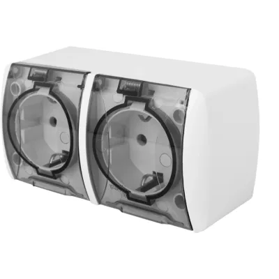Розетка двойная e.aqua.1232.grt с з/к, для внешнего монтажа, IP54, крышка прозрачная (s035059)
