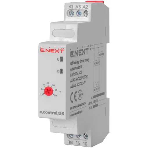 Реле тимчасового ввімкнення (0,3-30 сек) при подачі напруги e.control.t16 ENEXT