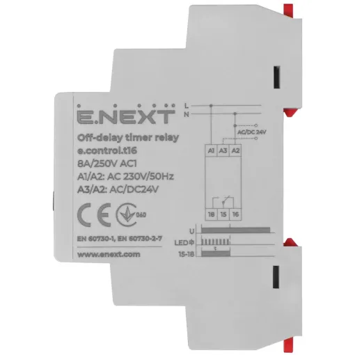 Реле тимчасового ввімкнення (0,3-30 сек) при подачі напруги e.control.t16 ENEXT