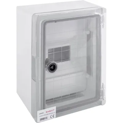 Корпус удароміцний з АБС-пластика e.plbox.210.280.130.8m.tr, 210х280х130мм, IP65 з прозорими дверцятами та панеллю під 8 модулів (CP5111)