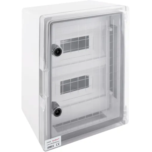 Корпус удароміцний з АБС-пластика e.plbox.300.400.165.24m.tr, 300х400х165мм, IP65 з прозорими дверцятами та панеллю під 24 модулі ENEXT