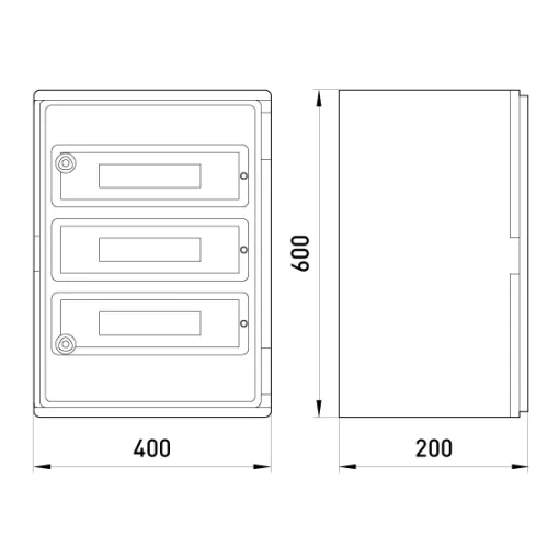 Корпус ударопрочный с АБС-пластика e.plbox.400.600.200.60m.tr, 400х600х200мм, IP65 с прозрачной дверью і панелью под 60 модулей E.NEXT