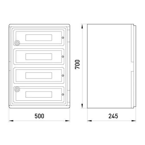 Корпус удароміцний з АБС-пластика e.plbox.500.700.245.88m.tr, 500х700х245мм, IP65 з прозорими дверцятами та панеллю під 88 модулів ENEXT