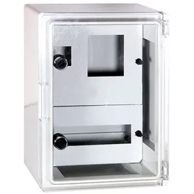 Корпус удароміцний з АБС-пластика e.plbox.250.330.130.1f.2m.tr, 250х330х130мм, IP65 з прозорими дверцятами, панеллю під 1 - фазний лічильник та 2 модулі (CP5211)