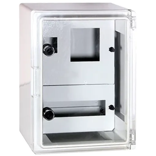 Корпус ударопрочный с АБС-пластика e.plbox.250.330.130.1f.2m.tr, 250х330х130мм, IP65 с прозрачной дверью, панелью под 1 - фазный счётчик і 2 модуля E.NEXT