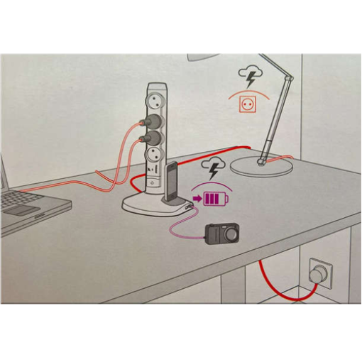 Многорозеточный блок с 2хUSB+micro USB+4x(2К+З), кабель длиной 1.5 м 694619 Legrand, черный