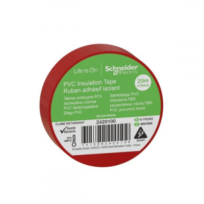 Ізоляційна стрічка ПВХ, 19mm x 20m, Schneider Electric 2420100, червоний