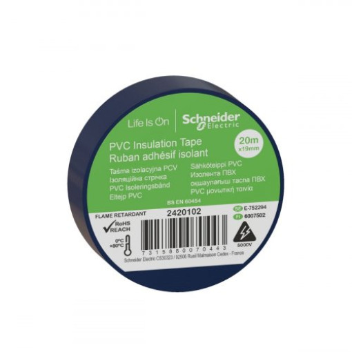 Ізоляційна стрічка ПВХ, 19mm x 20m, Schneider Electric 2420102, синій