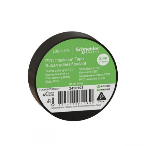 Ізоляційна стрічка ПВХ, 19mm x 20m, Schneider Electric 2420103, чорний
