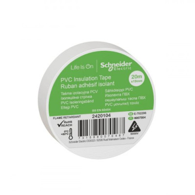 Ізоляційна стрічка ПВХ, 19mm x 20m, Schneider Electric 2420104, білий