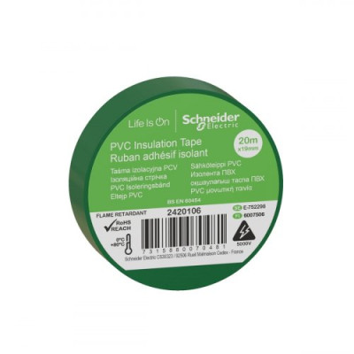 Ізоляційна стрічка ПВХ, 19mm x 20m, Schneider Electric 2420106, зелений
