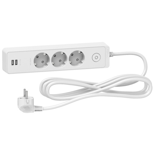 Подовжувач UNICA EXTEND на 3 розетки с заземлением+2*USB-РОЗЕТКИ, 3М, белый ST943U3W