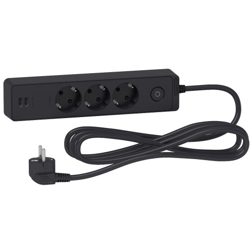 Подовжувач UNICA EXTEND на 3 розетки з заземленням+2*USB-РОЗЕТКИ, 3М, чорний ST943U3B