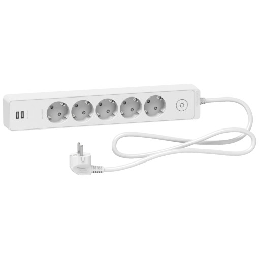 Подовжувач UNICA EXTEND на 5 розеток с заземлением+2*USB-РОЗЕТКИ, 1.5М, белый ST945U1W