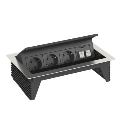 Выдвижной розеточный блок OBO Bettermann  с крышкой на 3 розетки 2р+E 250V AC+2 RJ45 Cat.6 кабель 3м из нержавеющей стали 6116806