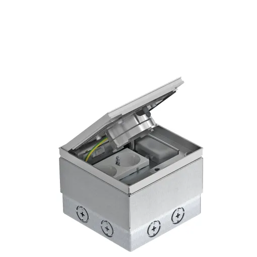 Встраиваемый розеточный люк OBO Bettermann 7368410 UDHOME2 на 2 розетки 250V AC 16A+дополнительно 2x RJ45 IP65 с тубусом и местом под напольное покрытие h=110-130мм