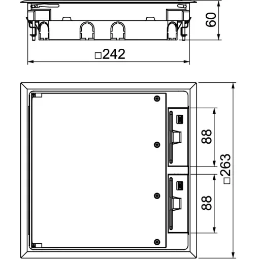 Розетковий люк OBO Bettermann 7405037 GES9 на 8 постів 45x45 242х242мм h = 55мм додатково 2х MT45V