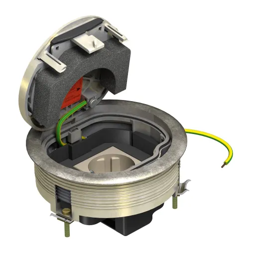 Встраиваемый напольный люк с розеткой OBO Bettermann 7405632 GESRK2 с суппортом на 1 место 250V AC 16A и 2x RJ46 блокировкой установка в UDL2 IP66