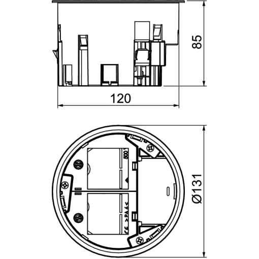 Розетковий супорт OBO Bettermann 7408838 MT R2 для люка GES R2 на 2 пости 45x45 + додатково 2 RJ45 h = 85мм для підлогового люка