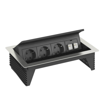 Выдвижной розеточный блок OBO Bettermann  с крышкой 3 розетки 2р+E 250V AC кабель 3м из нержавеющей стали 6116800